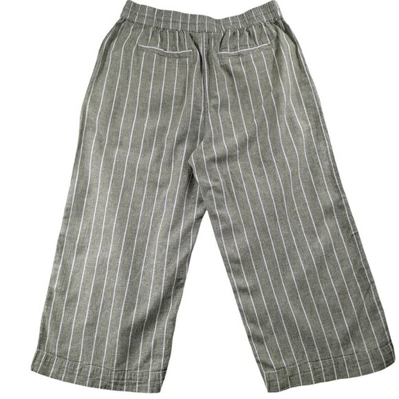 Beach Lunch Lounge Capri Pull On Womens Small Linen Blend Crop Green Striped - Picture 2 of 9